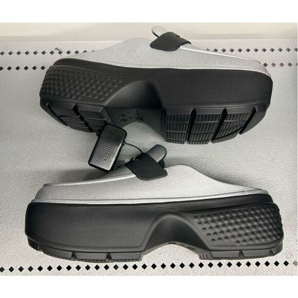 CROCS Women’s Stomp Metallic Penny Loafer Black Silver Platform Clog Sz 10 US - Picture 5 of 6